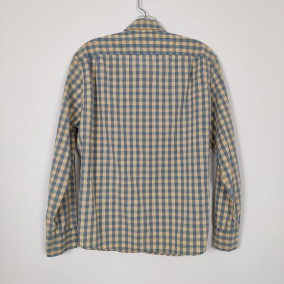 J. Crew Flex Washed Men's Button Down Plaid Shirt Yellow Blue Size Large Cotton - Picture 5 of 10